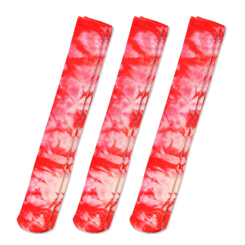 TeeHee Socks Cotton Soccer Sports Team Socks 3-Pair for Unisex Youth to Adult (Medium (9-11), Tie Dye Red) - Image 2